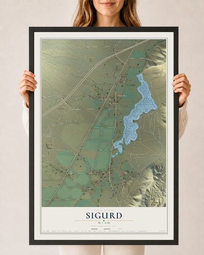 Map of Sigurd, Utah, 24 x 36 inch print in a black wood frame