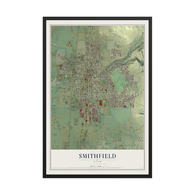 Map of Smithfield, Utah, 12 x 18 inch print in a black wood frame