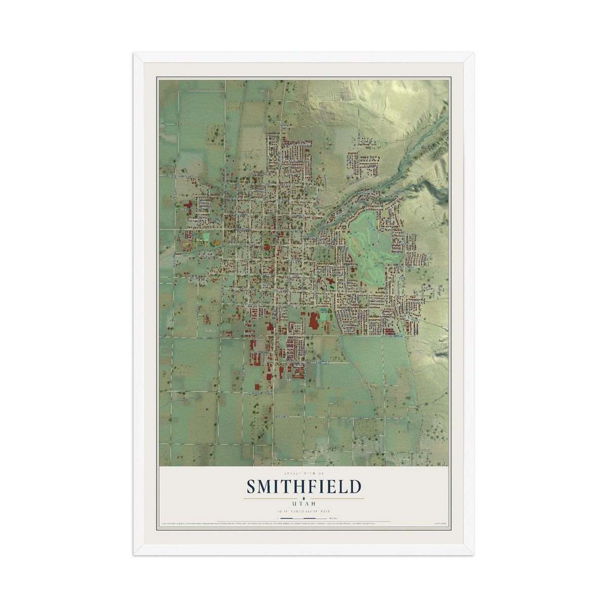 Map of Smithfield, Utah, 12 x 18 inch print in a white wood frame