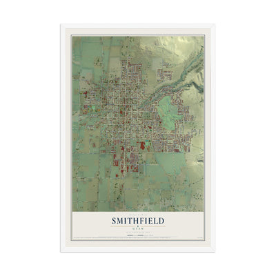 Map of Smithfield, Utah, 12 x 18 inch print in a white wood frame