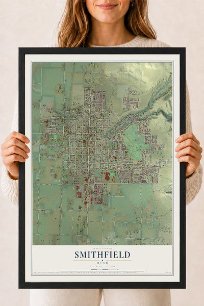 Map of Smithfield, Utah, 18 x 24 inch print in a black wood frame