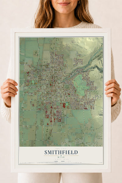 Map of Smithfield, Utah, 18 x 24 inch print in a white wood frame