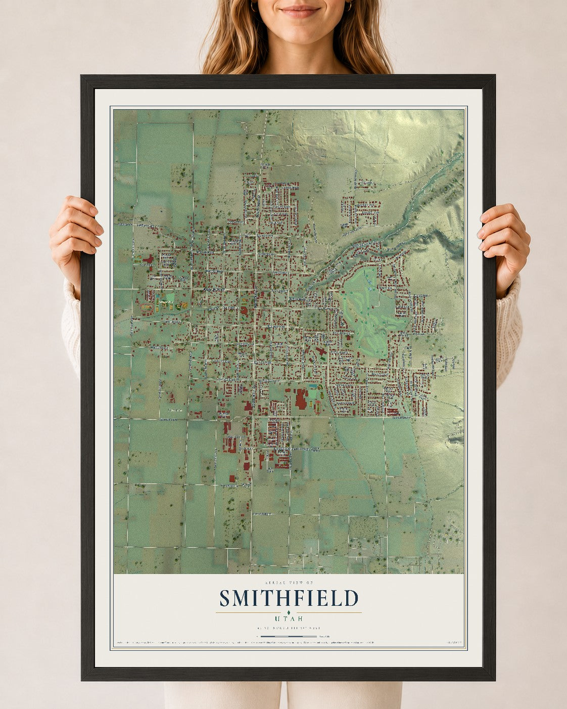 Map of Smithfield, Utah, 24 x 36 inch print in a black wood frame