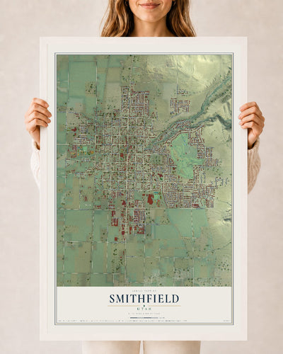 Map of Smithfield, Utah, 24 x 36 inch print in a white wood frame