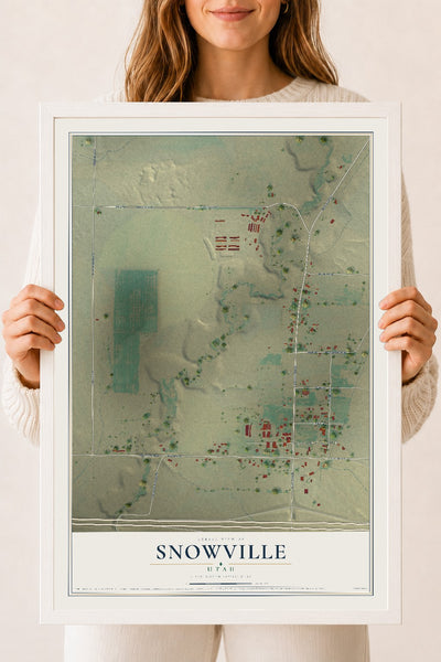 Map of Snowville, Utah, 18 x 24 inch print in a white wood frame