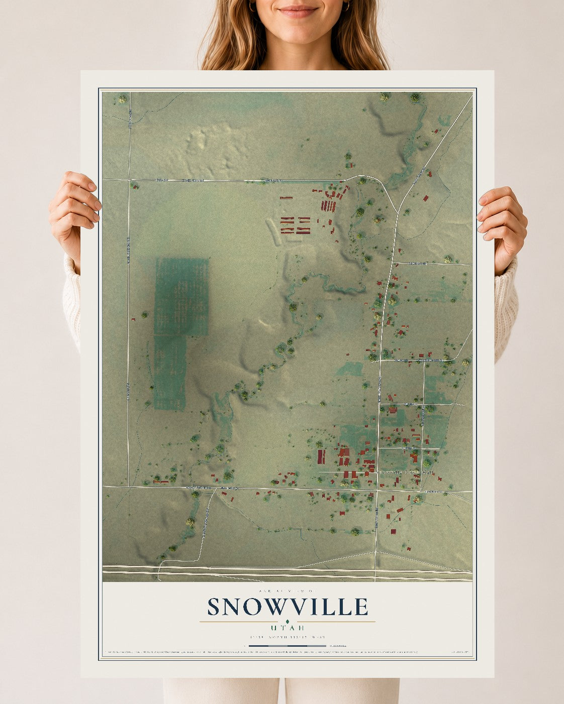 Map of Snowville, Utah, 24 x 36 inch unframed archival matte print