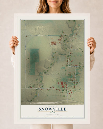 Map of Snowville, Utah, 24 x 36 inch print in a white wood frame