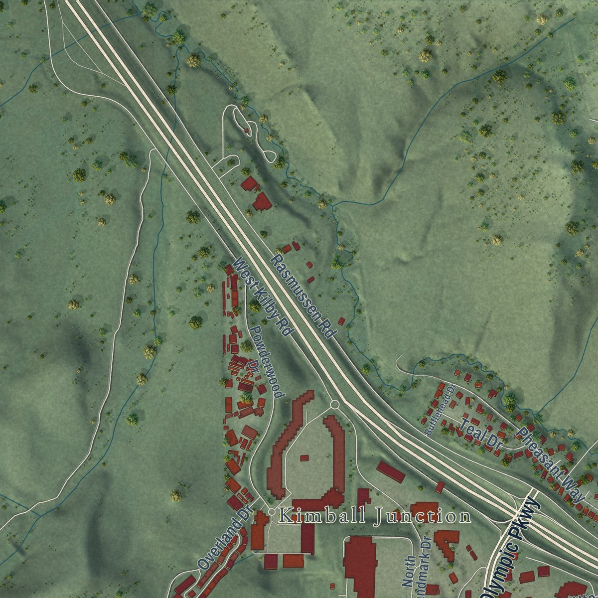 Second close-up of the map of Snyderville, Utah print showing more streets and buildings