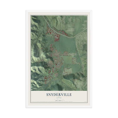 Map of Snyderville, Utah, 12 x 18 inch print in a white wood frame