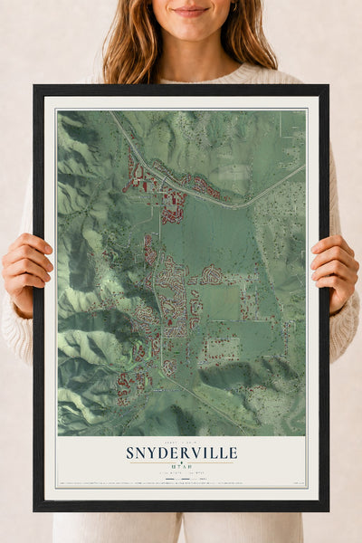 Map of Snyderville, Utah, 18 x 24 inch print in a black wood frame