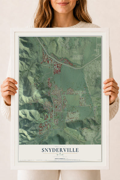 Map of Snyderville, Utah, 18 x 24 inch print in a white wood frame