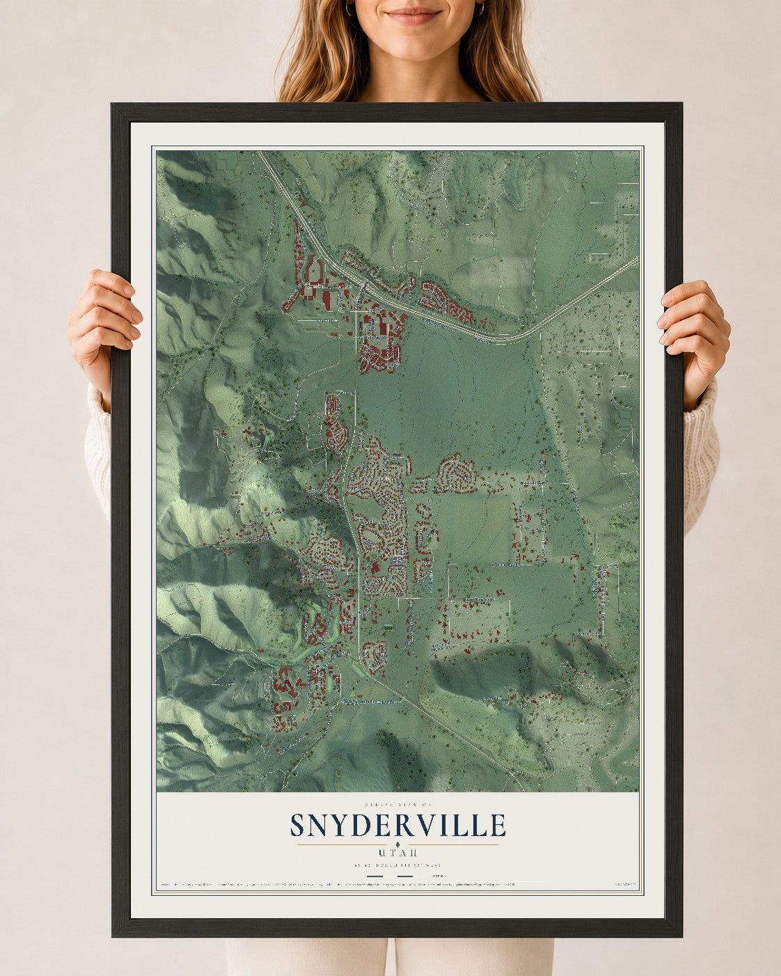 Map of Snyderville, Utah, 24 x 36 inch print in a black wood frame