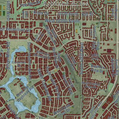 Close-up of the map of South Jordan, Utah print showing street and building detail