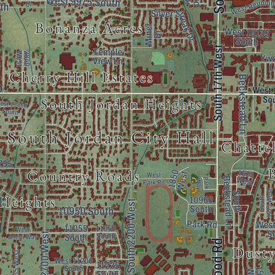 Second close-up of the map of South Jordan, Utah print showing more streets and buildings