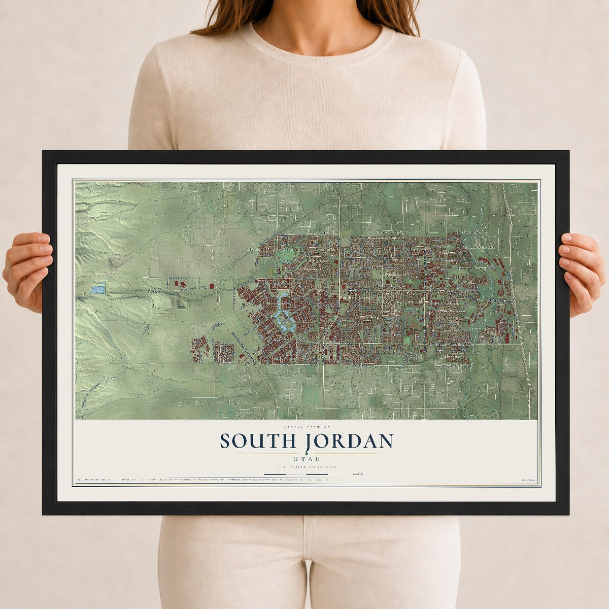 Map of South Jordan, Utah, 12 x 18 inch print in a black wood frame