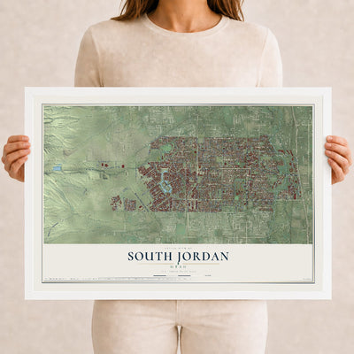 Map of South Jordan, Utah, 12 x 18 inch print in a white wood frame