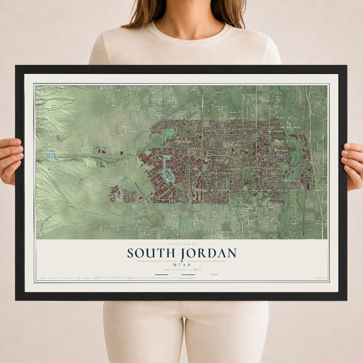Map of South Jordan, Utah, 18 x 24 inch print in a black wood frame