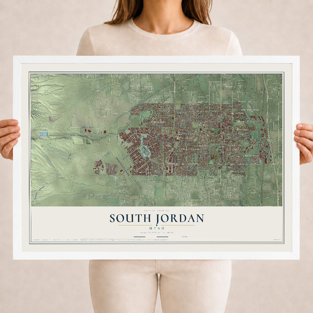 Map of South Jordan, Utah, 18 x 24 inch print in a white wood frame