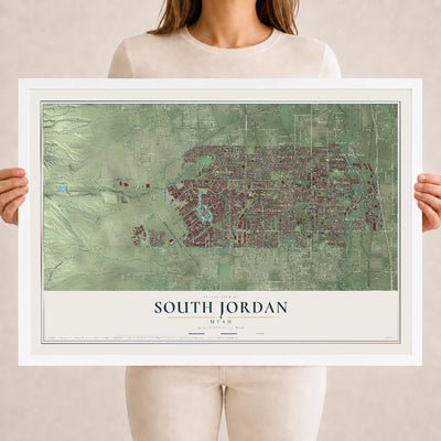 Map of South Jordan, Utah, 18 x 24 inch print in a white wood frame