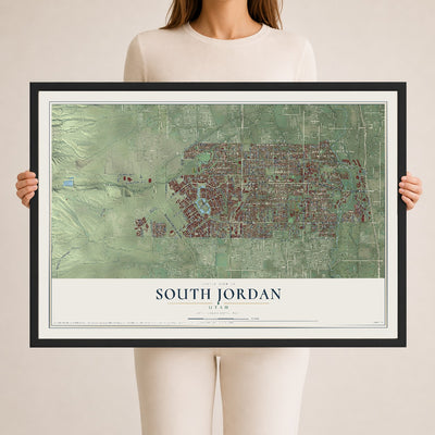 Map of South Jordan, Utah, 24 x 36 inch print in a black wood frame