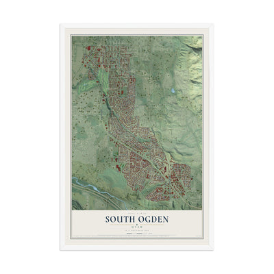 Map of South Ogden, Utah, 12 x 18 inch print in a white wood frame
