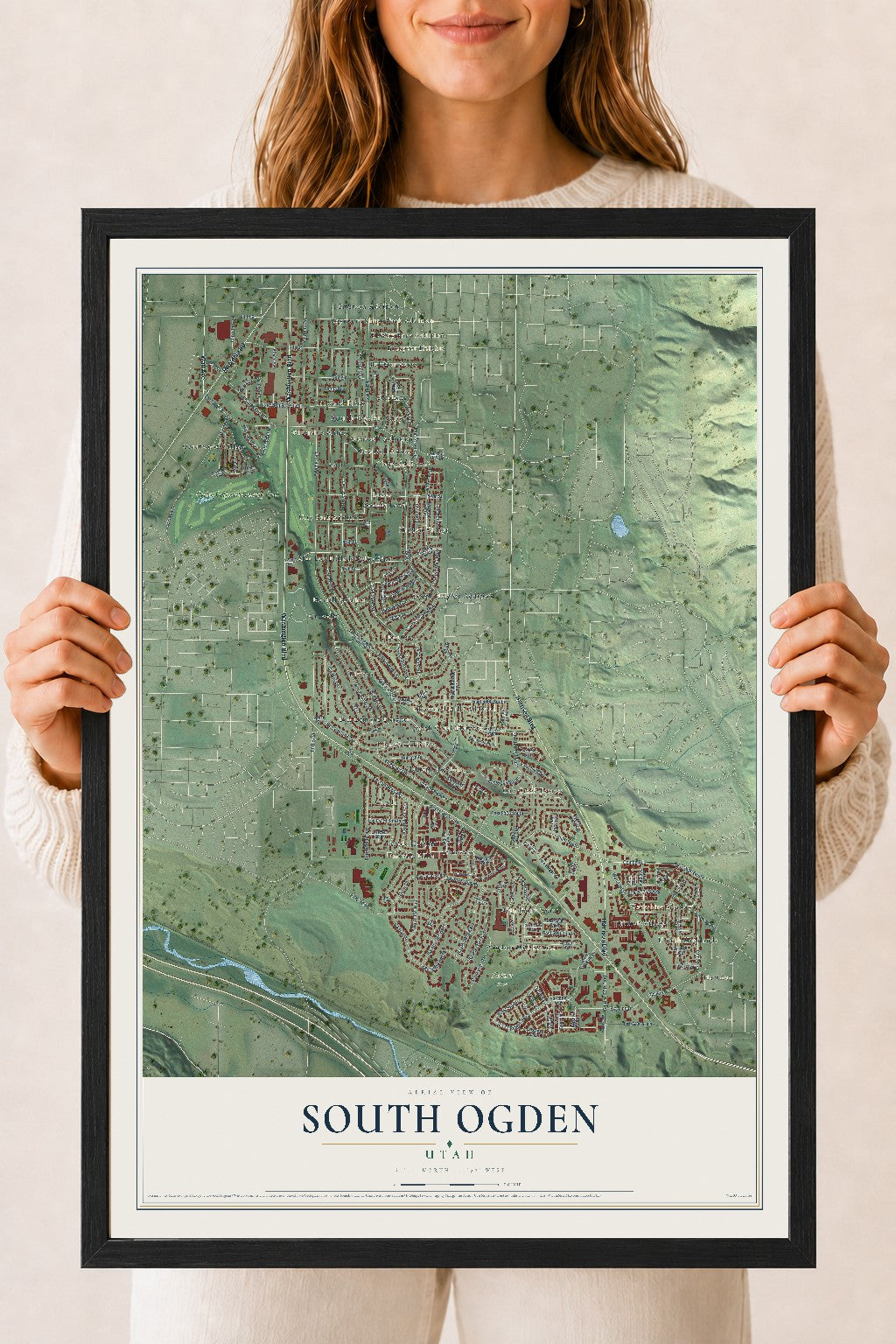 Map of South Ogden, Utah, 18 x 24 inch print in a black wood frame