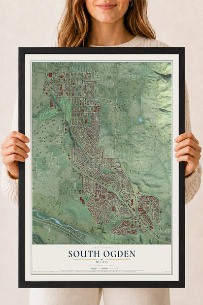 Map of South Ogden, Utah, 18 x 24 inch print in a black wood frame
