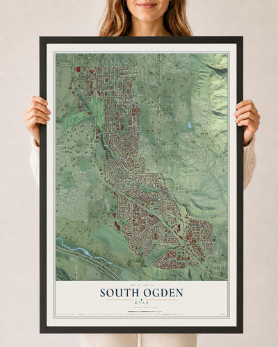 Map of South Ogden, Utah, 24 x 36 inch print in a black wood frame