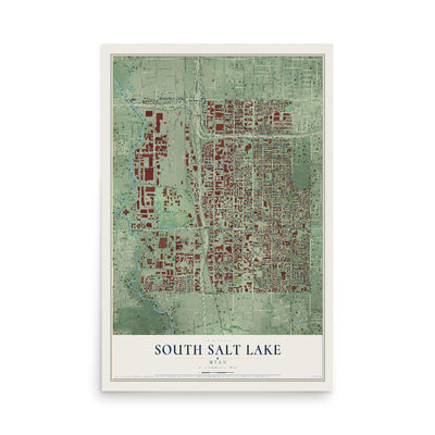 Map of South Salt Lake, Utah, 12 x 18 inch unframed archival matte print