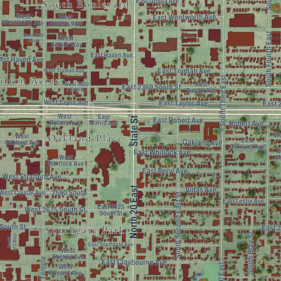 Second close-up of the map of South Salt Lake, Utah print showing more streets and buildings