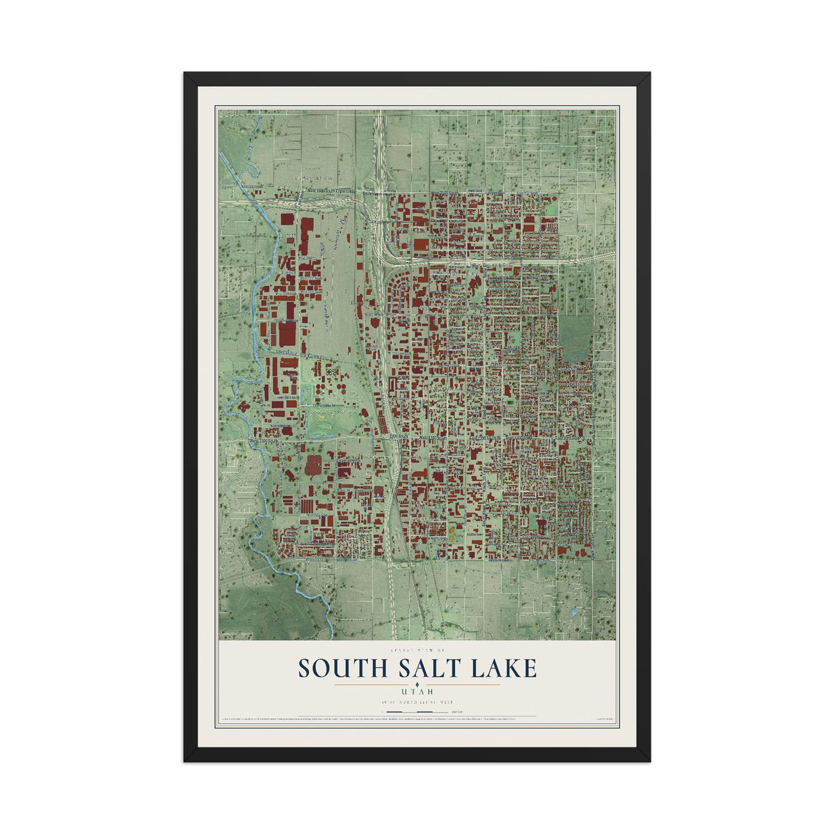 Map of South Salt Lake, Utah, 12 x 18 inch print in a black wood frame