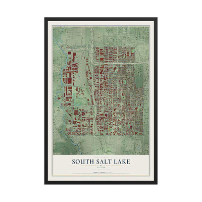 Map of South Salt Lake, Utah, 12 x 18 inch print in a black wood frame