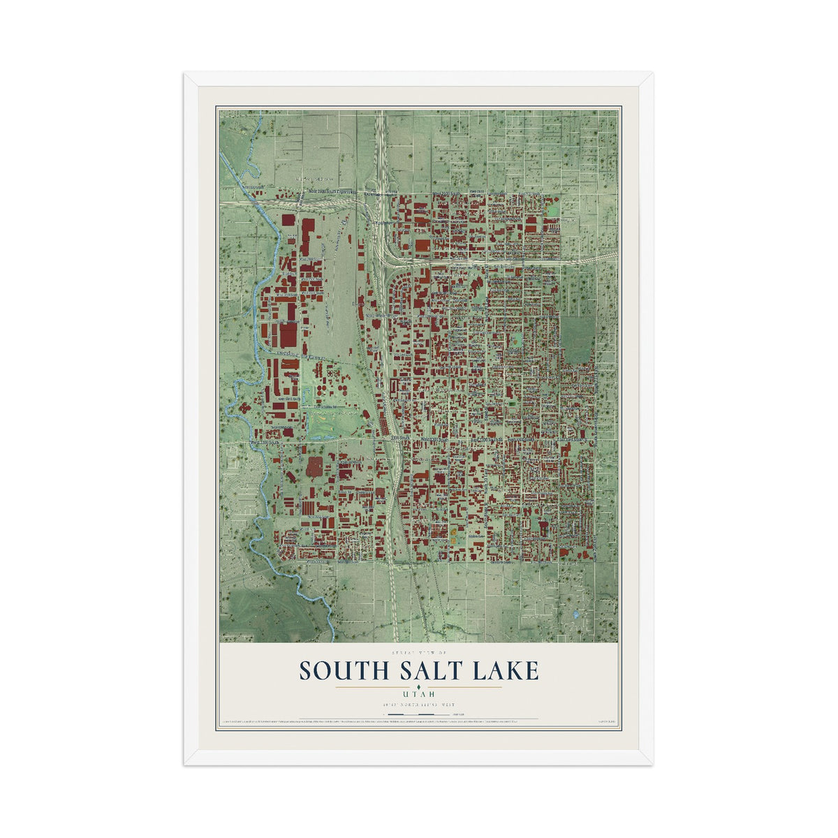 Map of South Salt Lake, Utah, 12 x 18 inch print in a white wood frame