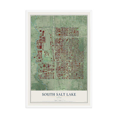 Map of South Salt Lake, Utah, 12 x 18 inch print in a white wood frame
