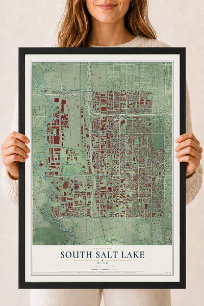 Map of South Salt Lake, Utah, 18 x 24 inch print in a black wood frame