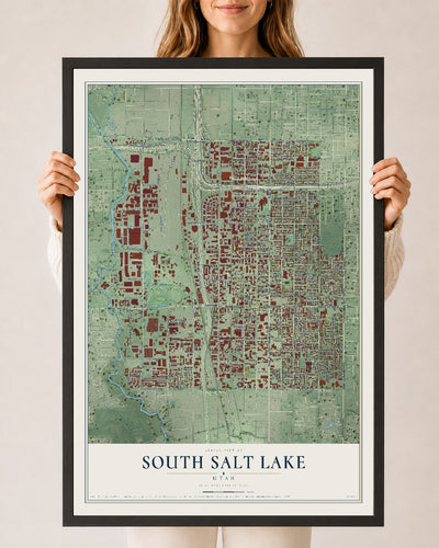 Map of South Salt Lake, Utah, 24 x 36 inch print in a black wood frame