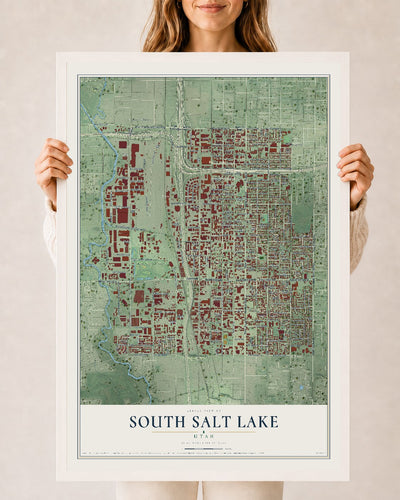 Map of South Salt Lake, Utah, 24 x 36 inch print in a white wood frame