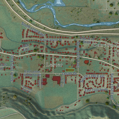 Second close-up of the map of South Weber, Utah print showing more streets and buildings