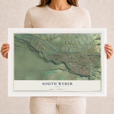 Map of South Weber, Utah, 12 x 18 inch print in a white wood frame