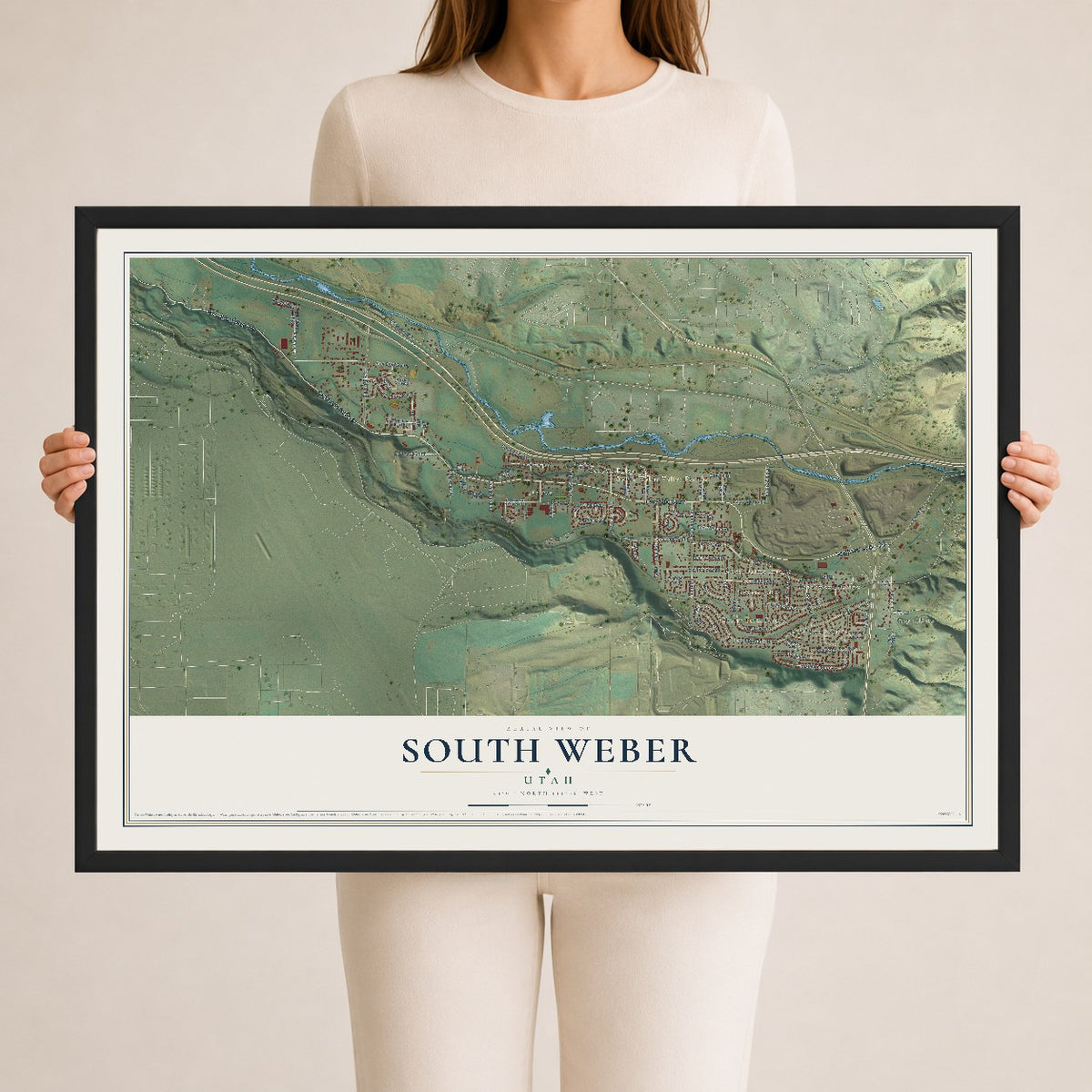 Map of South Weber, Utah, 24 x 36 inch print in a black wood frame