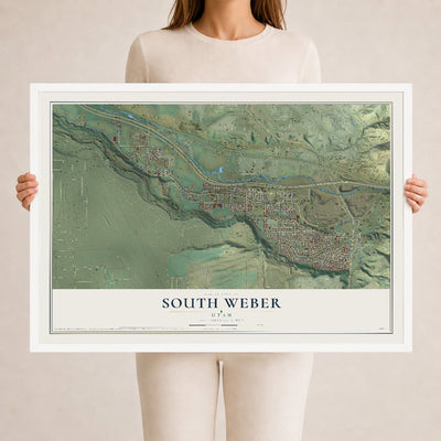 Map of South Weber, Utah, 24 x 36 inch print in a white wood frame