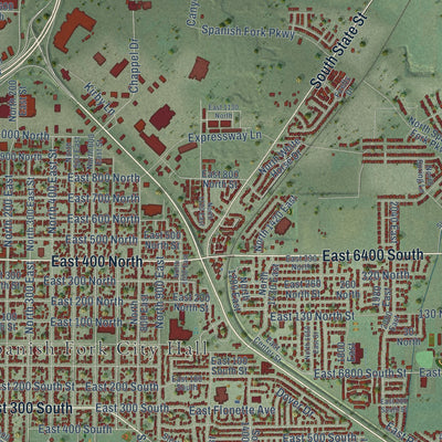 Close-up of the map of Spanish Fork, Utah print showing street and building detail