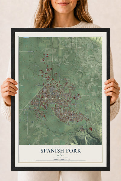 Map of Spanish Fork, Utah, 18 x 24 inch print in a black wood frame