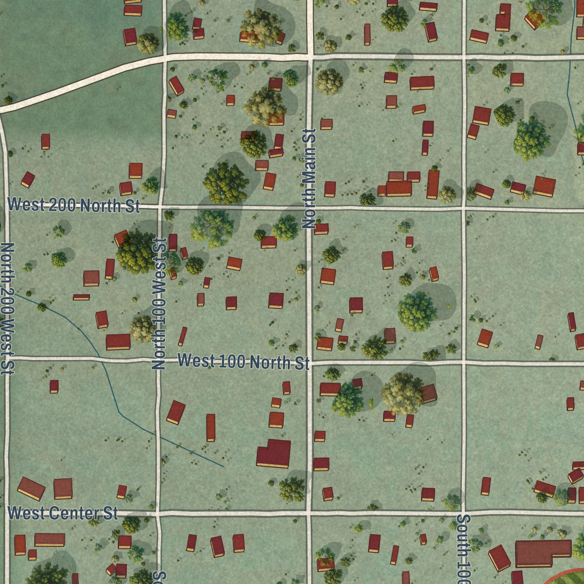 Close-up of the map of Spring City, Utah print showing street and building detail