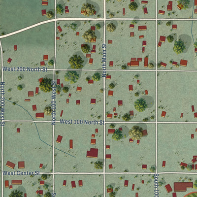Close-up of the map of Spring City, Utah print showing street and building detail