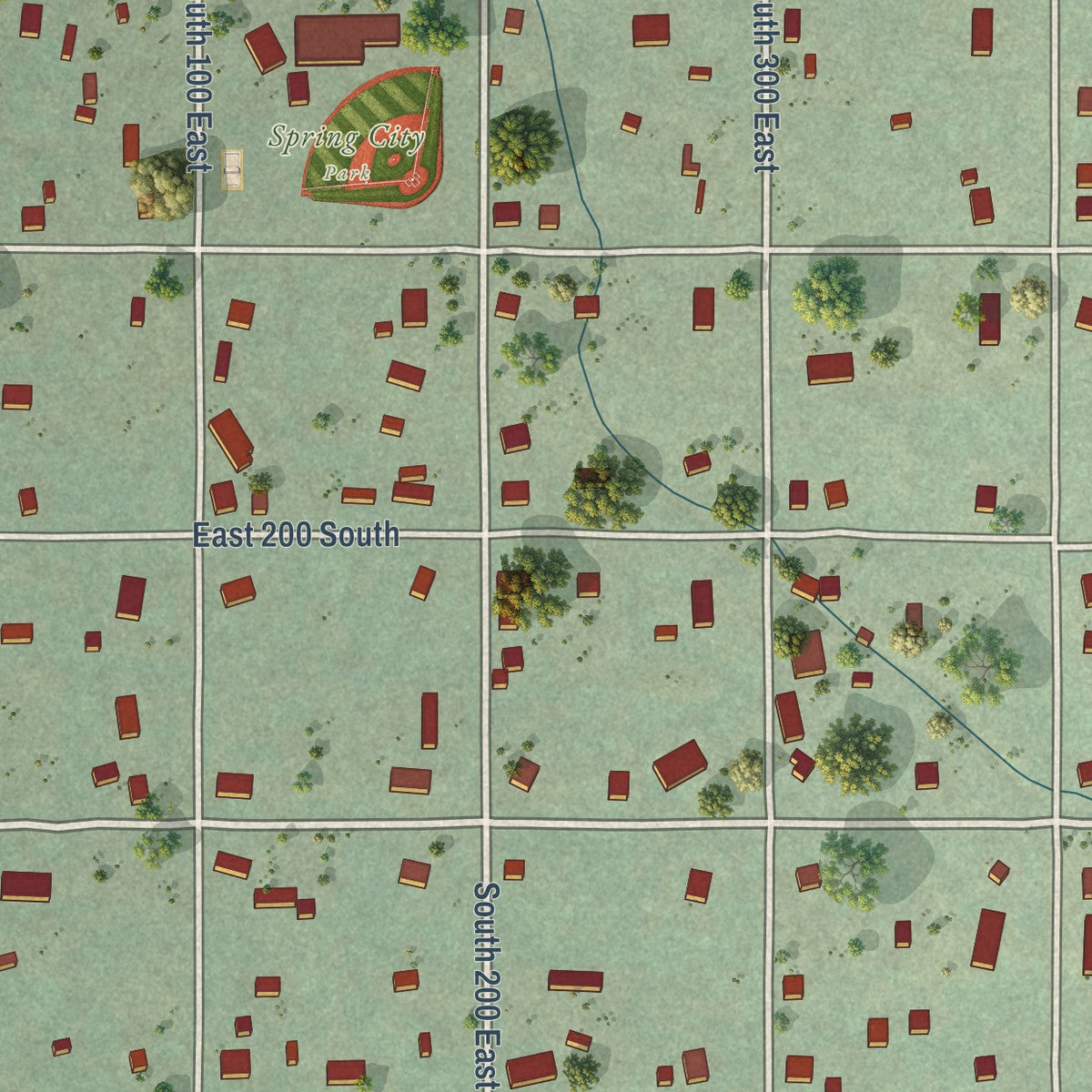 Second close-up of the map of Spring City, Utah print showing more streets and buildings