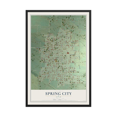 Map of Spring City, Utah, 12 x 18 inch print in a black wood frame