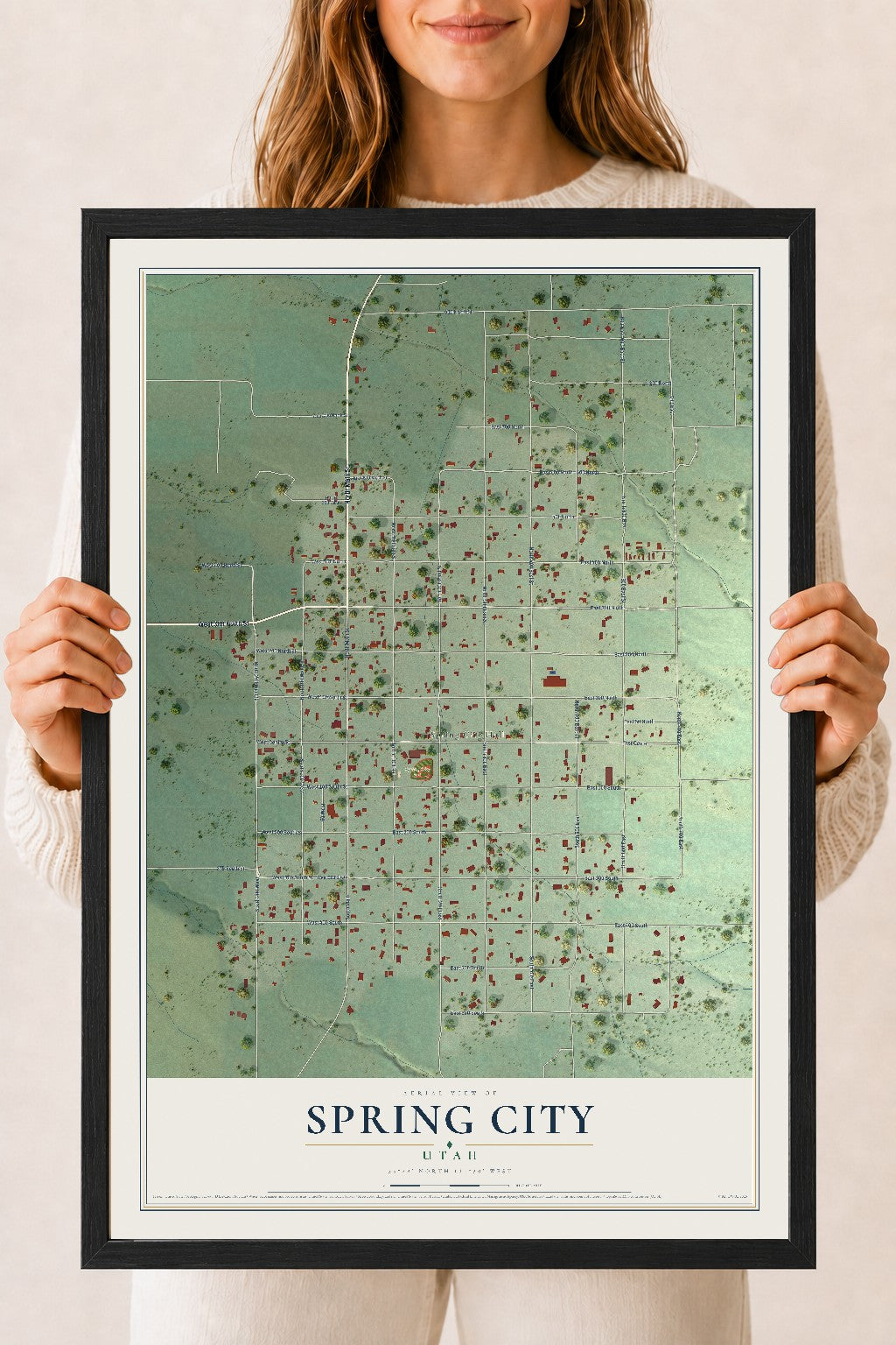Map of Spring City, Utah, 18 x 24 inch print in a black wood frame