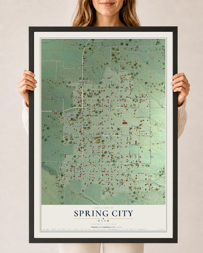 Map of Spring City, Utah, 24 x 36 inch print in a black wood frame