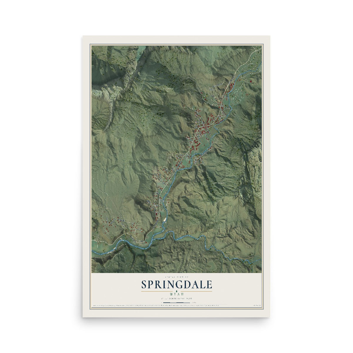 Map of Springdale, Utah, 12 x 18 inch unframed archival matte print
